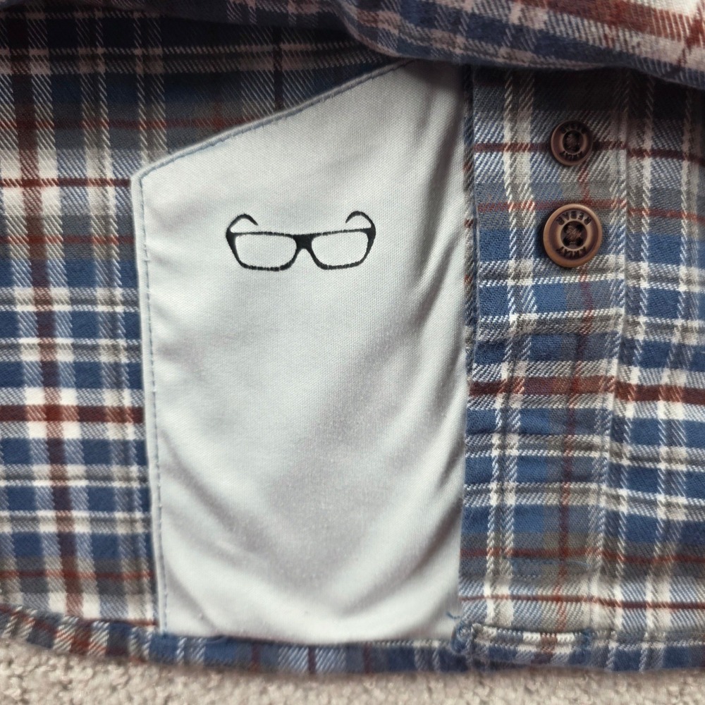 Ariat Rebar Mens Medium Blue Brown Plaid Long Sleeve Button Down Work Shirt - Picture 4 of 10